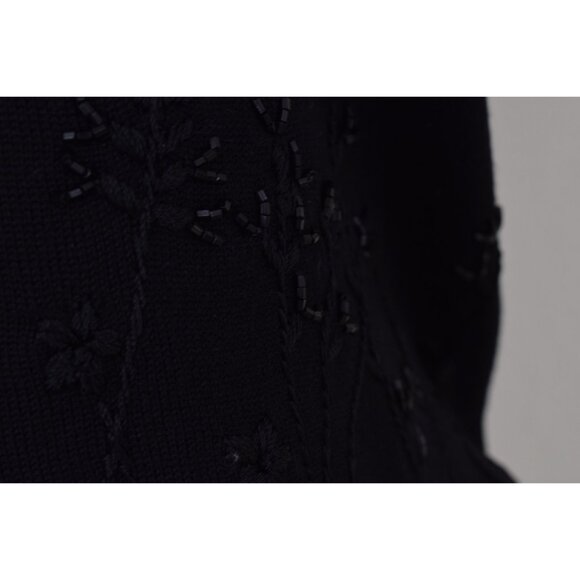 Vintage 90s Stretch Silk/Rayon Black Embroidered + Beads Tank Top | size PM - Picture 5 of 10